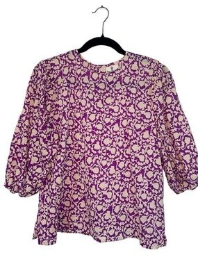 Perry Walker Collective Purple Printed Puff-Sleeve Blouse Size 2 fits like a Med